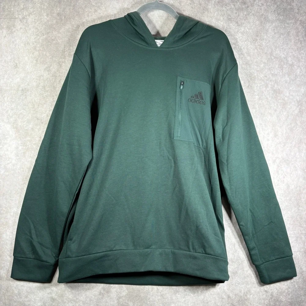 Adidas Hoodie Sweatshirt Men Large‎ Green Pullover Fleece Zipper Pocket Athletic